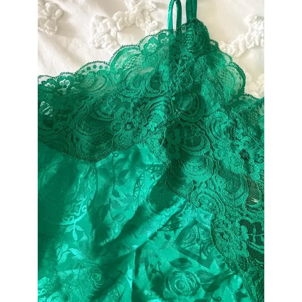 Vintage Victoria Secret Gold Label Green Satin Lace Lingerie Set S